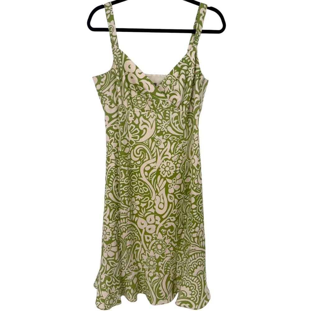 Ann Taylor Y2K 100% Silk Babydoll Floral Paisley Sleeveless Dressβ Green Size 10